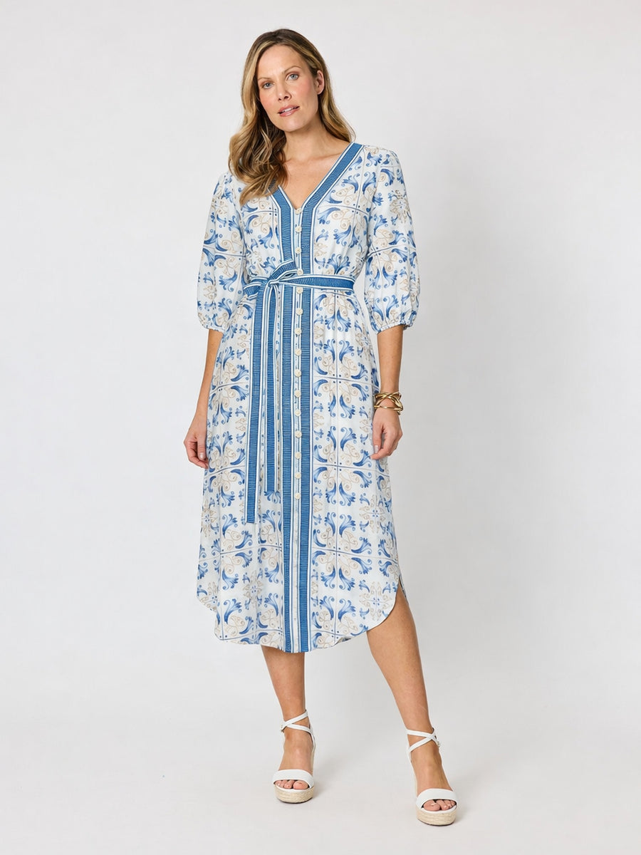 Portofino Tile Print Midi Dress