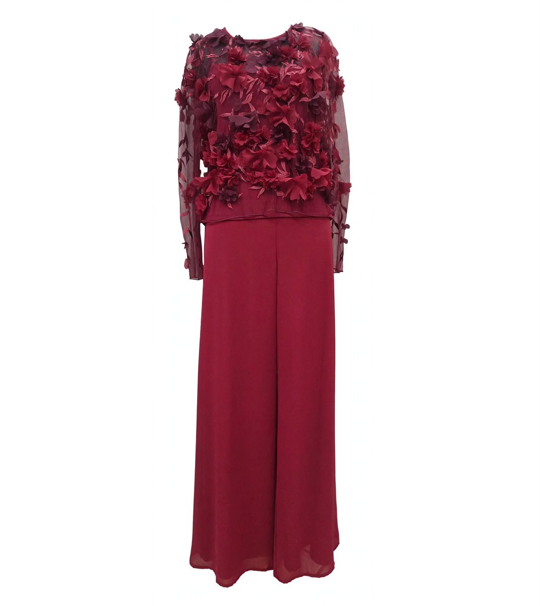 Bordeaux 3D Petal Lace & Palazzo Trouser Ensemble